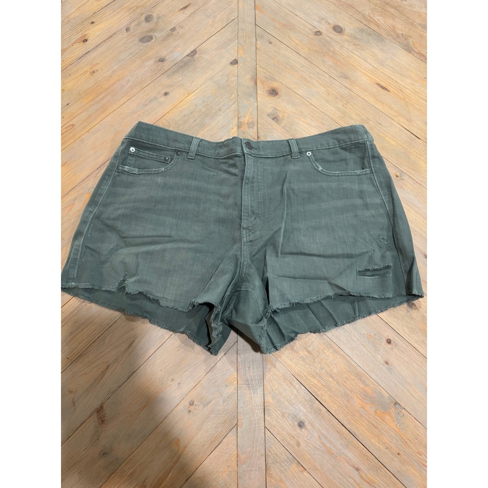 Aerie Real Good Olive Green Distressed Raw Hem Denim Shorts XXL NWT 0706-8679